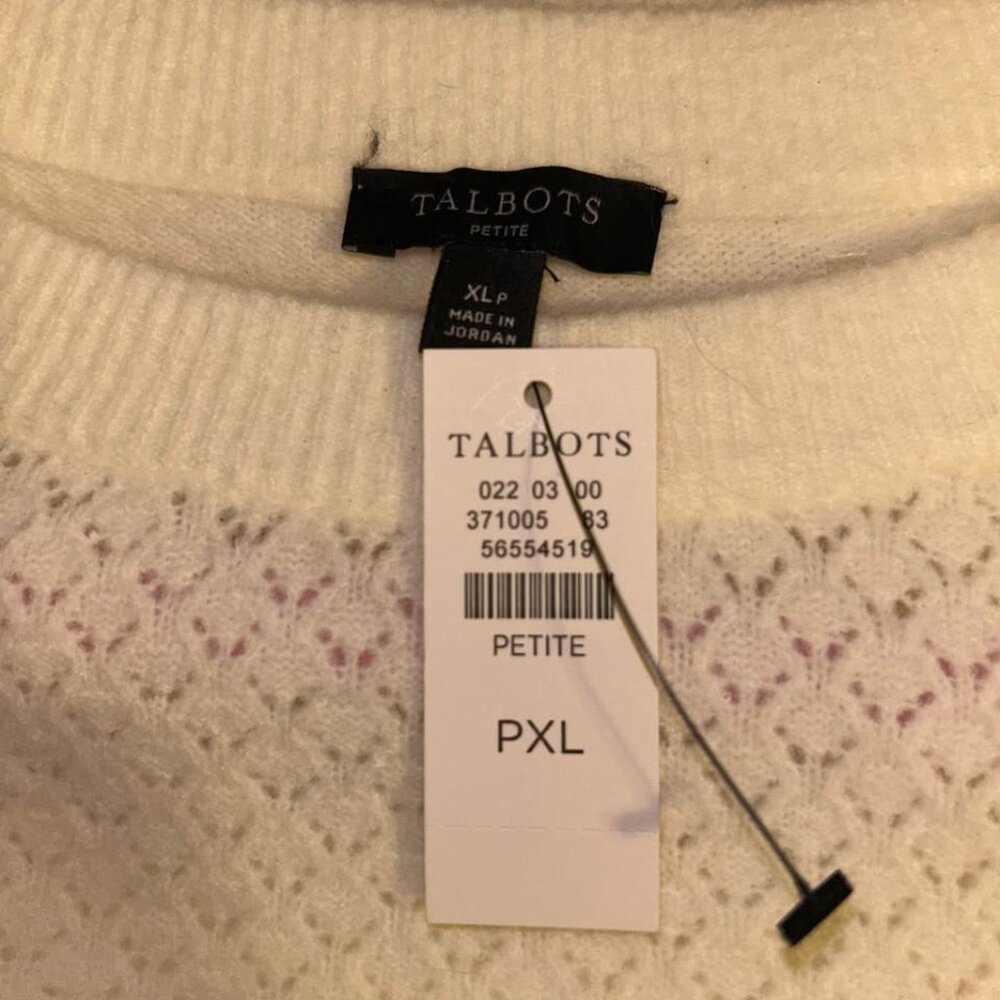 NWT Talbots Ivory Cable Knit Crewneck Sweater Woman's size XLP - Picture 7 of 8
